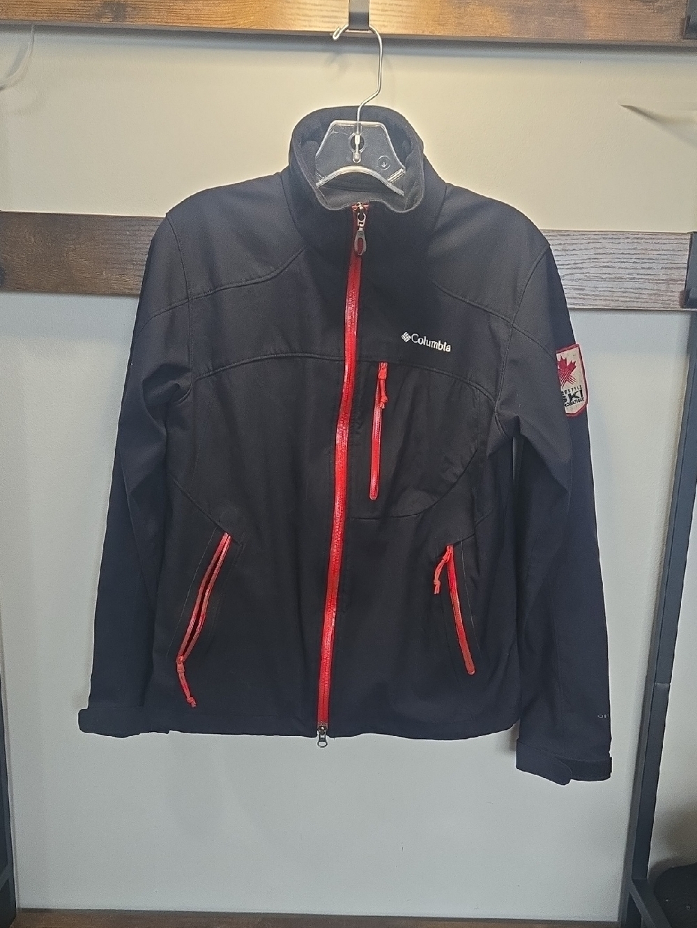 Columbia Black Ski Jacket with Red Zippers